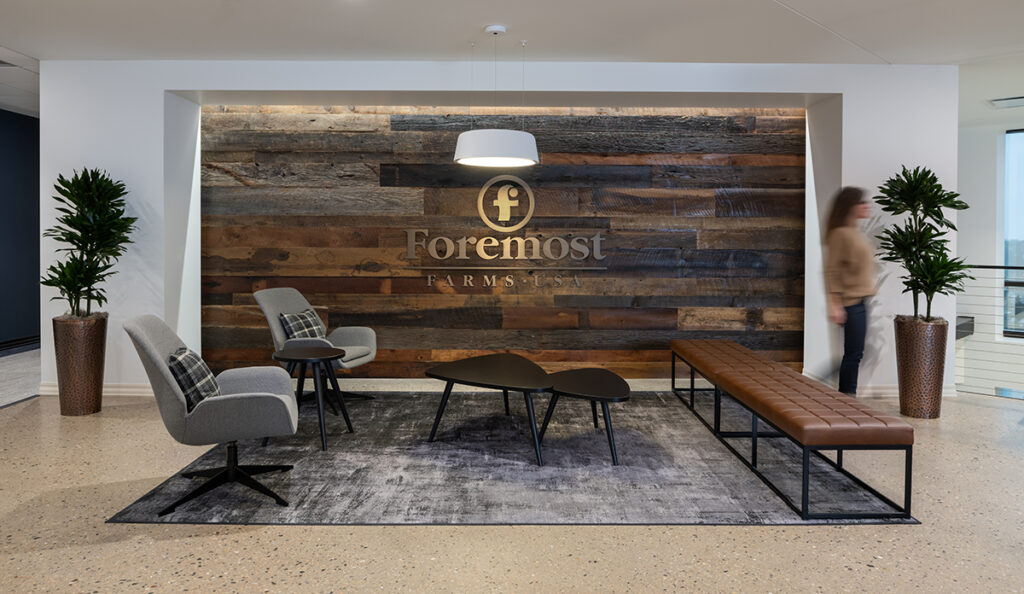 Foremost Farms headquarters lobby with logo
