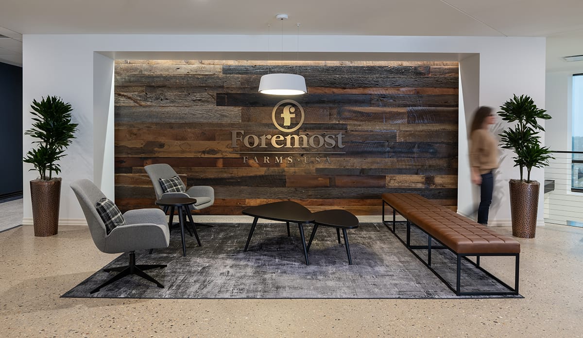 Foremost Farms headquarters lobby with logo